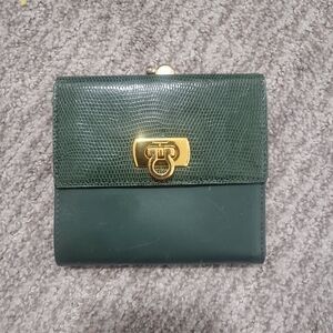 Ferragamo Dark Green Women's Compact Wallet with Kisslock Coin Pouch